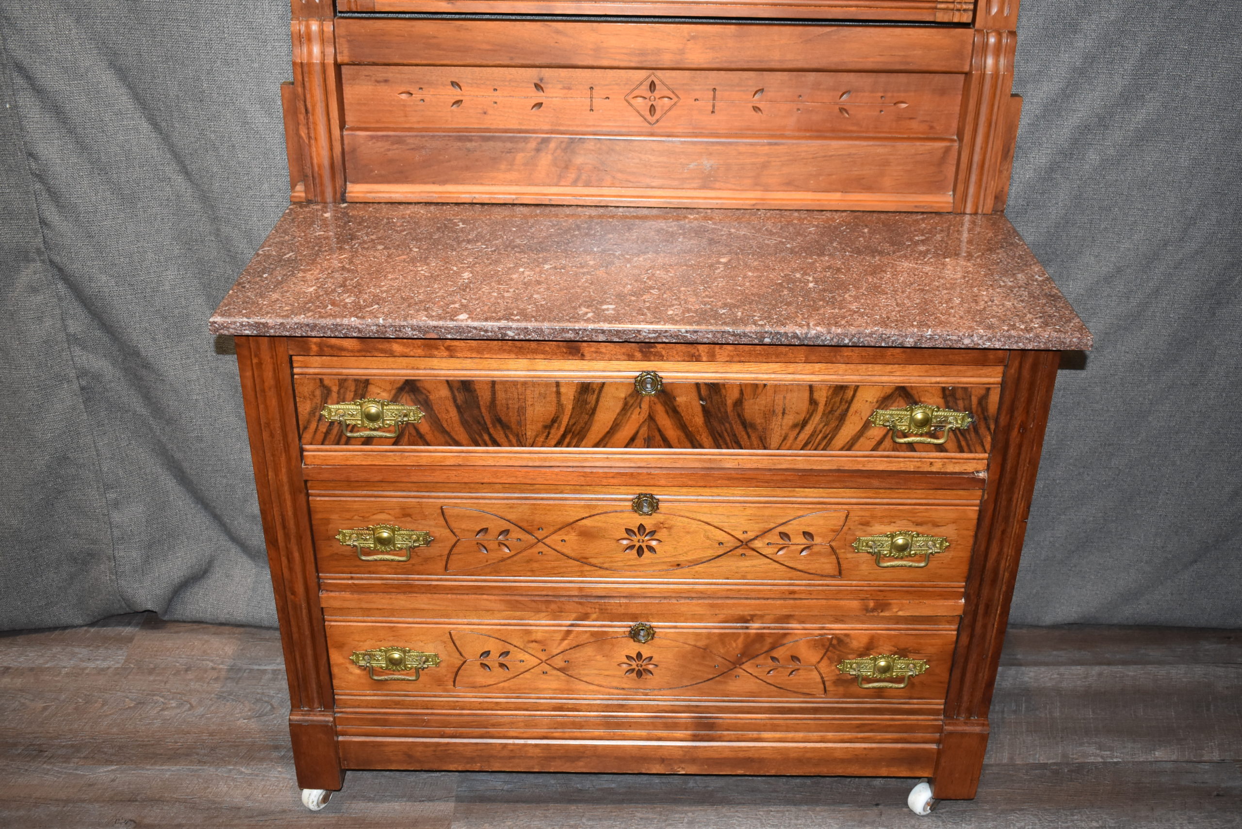 Eastlake Walnut Marble Top Dresser Memory Lane Antiques 0578